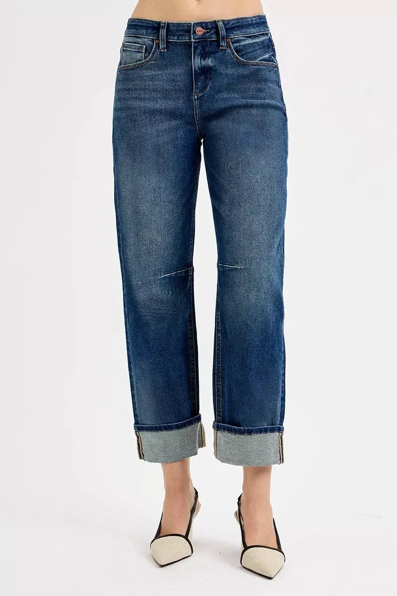 RISEN Slouchy Crop Barrel Cuffed Jeans by RISEN