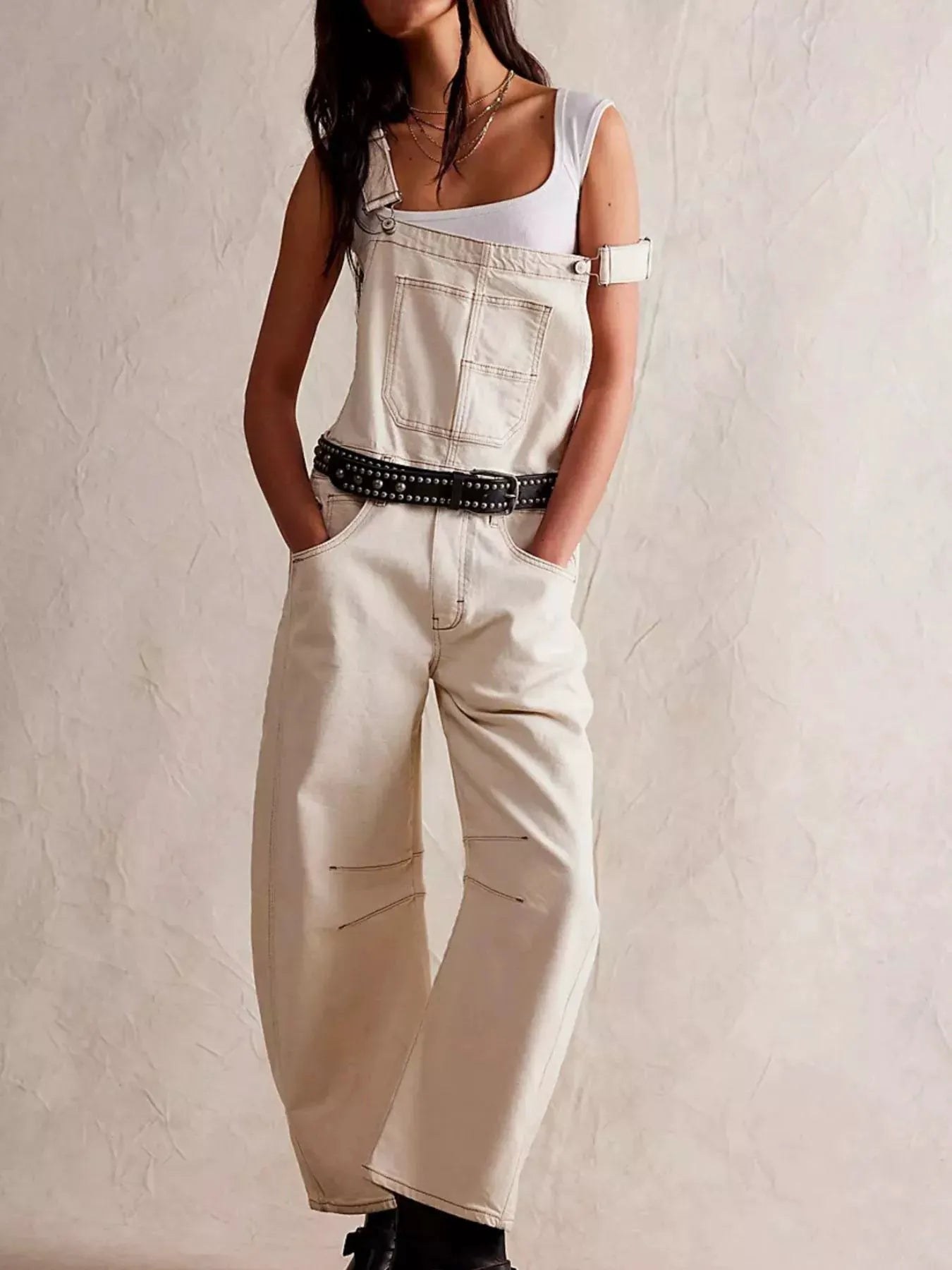 Wide Strap Wide Leg Denim Overalls by Partner Labels