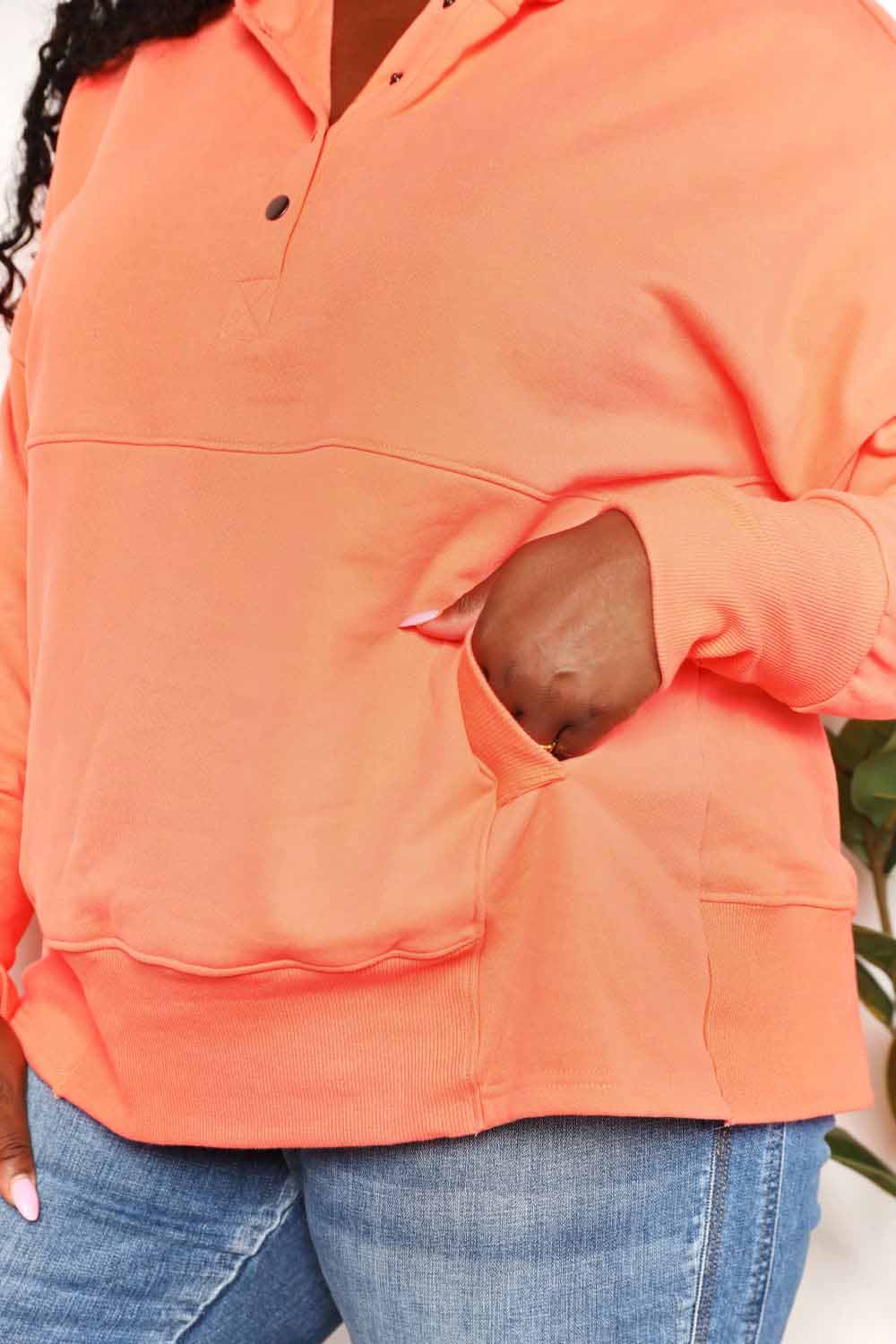 Double Take Quarter-Snap Dropped Shoulder Hoodie by Double Take