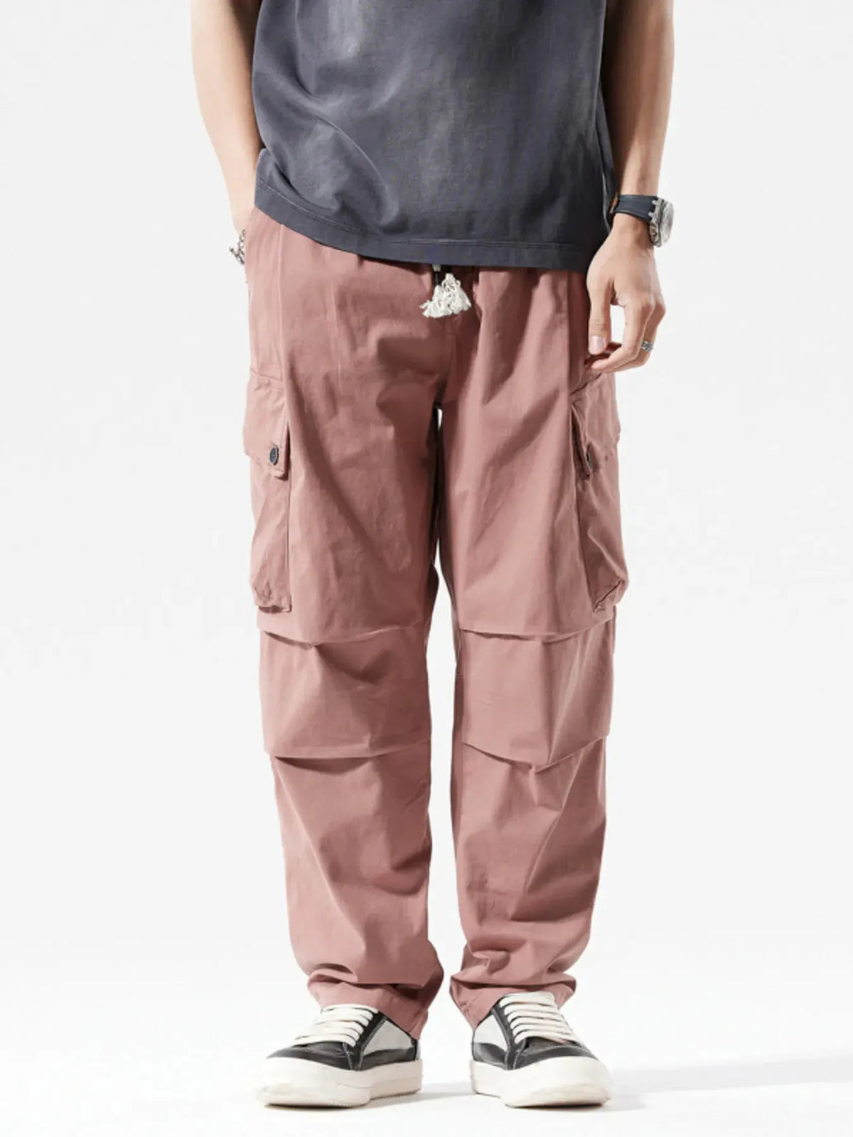 Men's Full Size Loose Fit Multi-Pocket Cargo Pants Plus Size by Partner Label