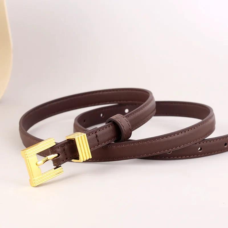Skinny Leather Belt with Golden Buckle by Trendsi