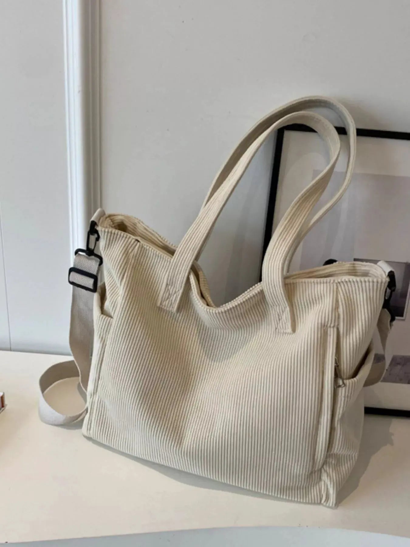 Corduroy Solid Color Handbag by Partner Label
