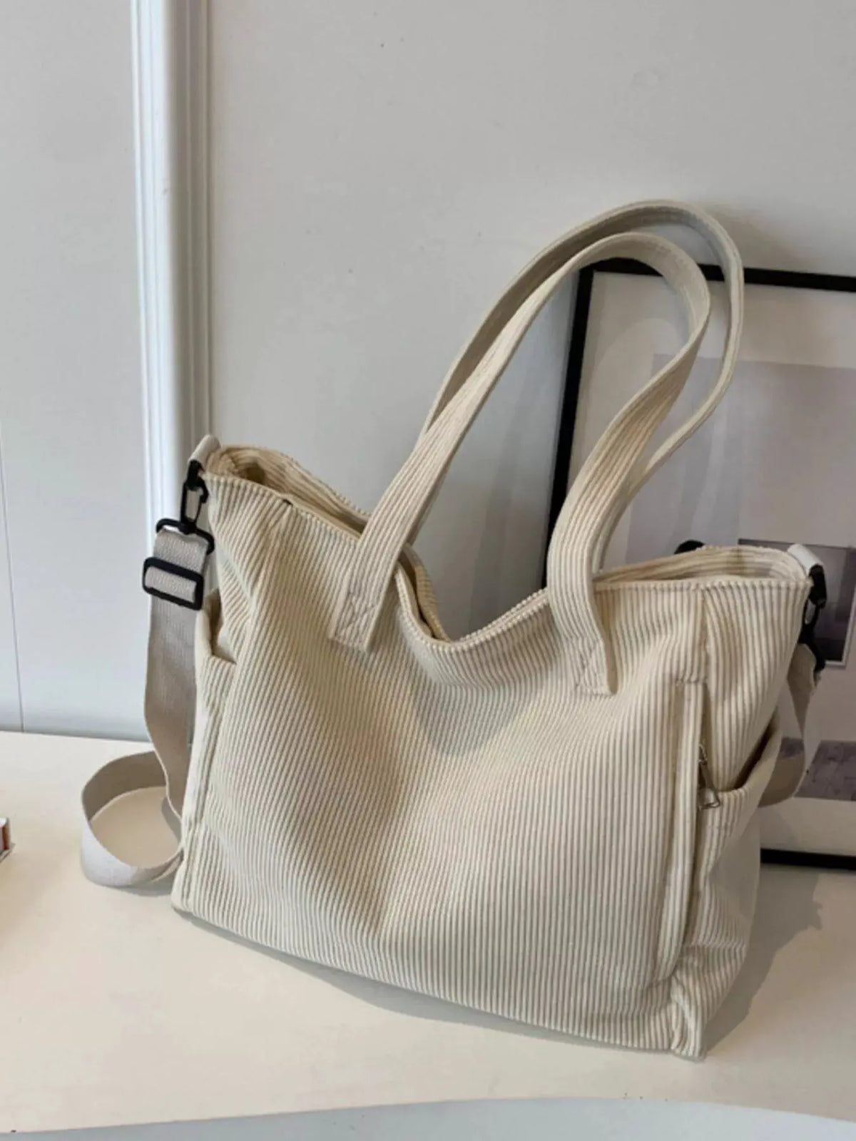 Corduroy Solid Color Handbag by Partner Label