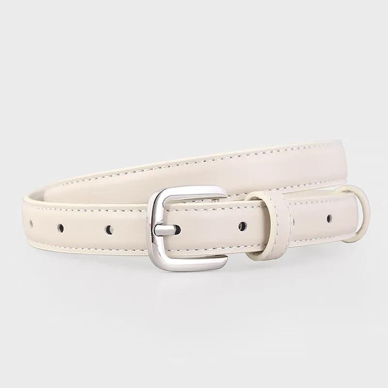 Classic Leather Skinny Belt with Silver Buckle by Trendsi
