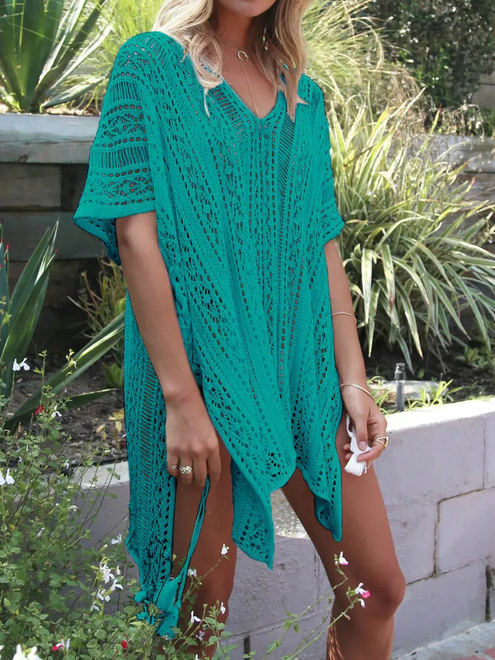 Angel Wings Cutout V-Neck Cover-Up with Tassel by Partner Labels
