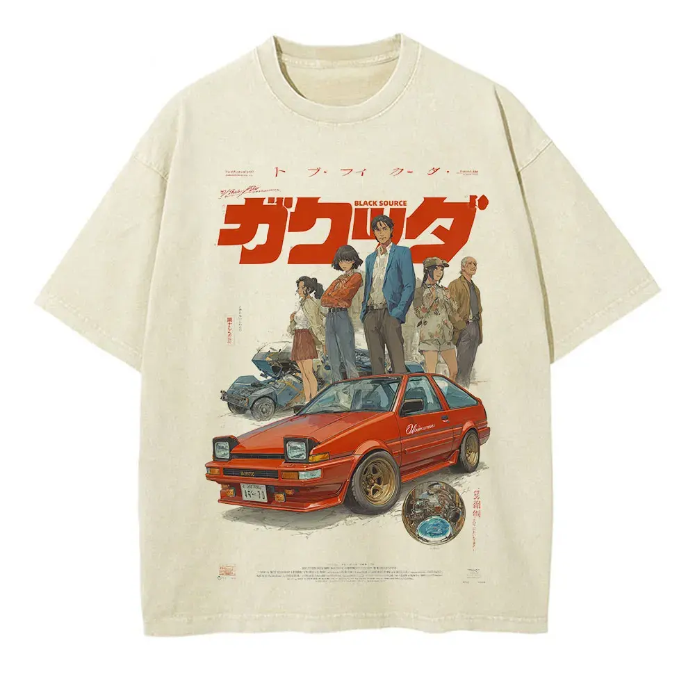 Japanese Cat Cartoon Graphic Baggy T-Shirt Men Streetwear by Vimost Shop