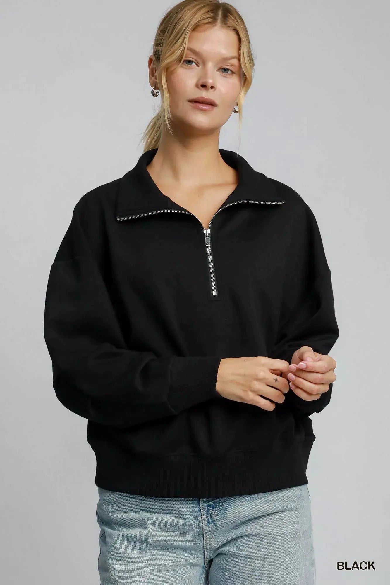 Umgee Half Zip Drop Shoulder Sweatshirt by Umgee