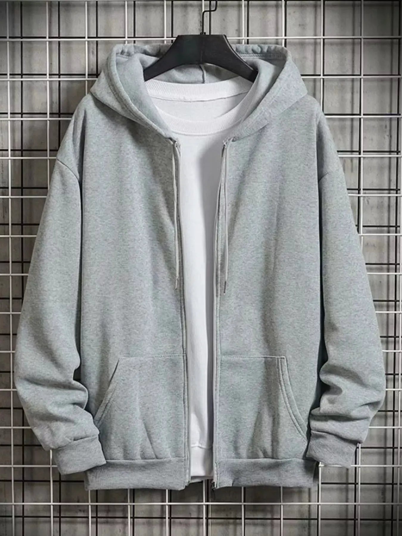 Men's Plus Size Casual Solid Color Zip-Up Hoodie by Partner Label