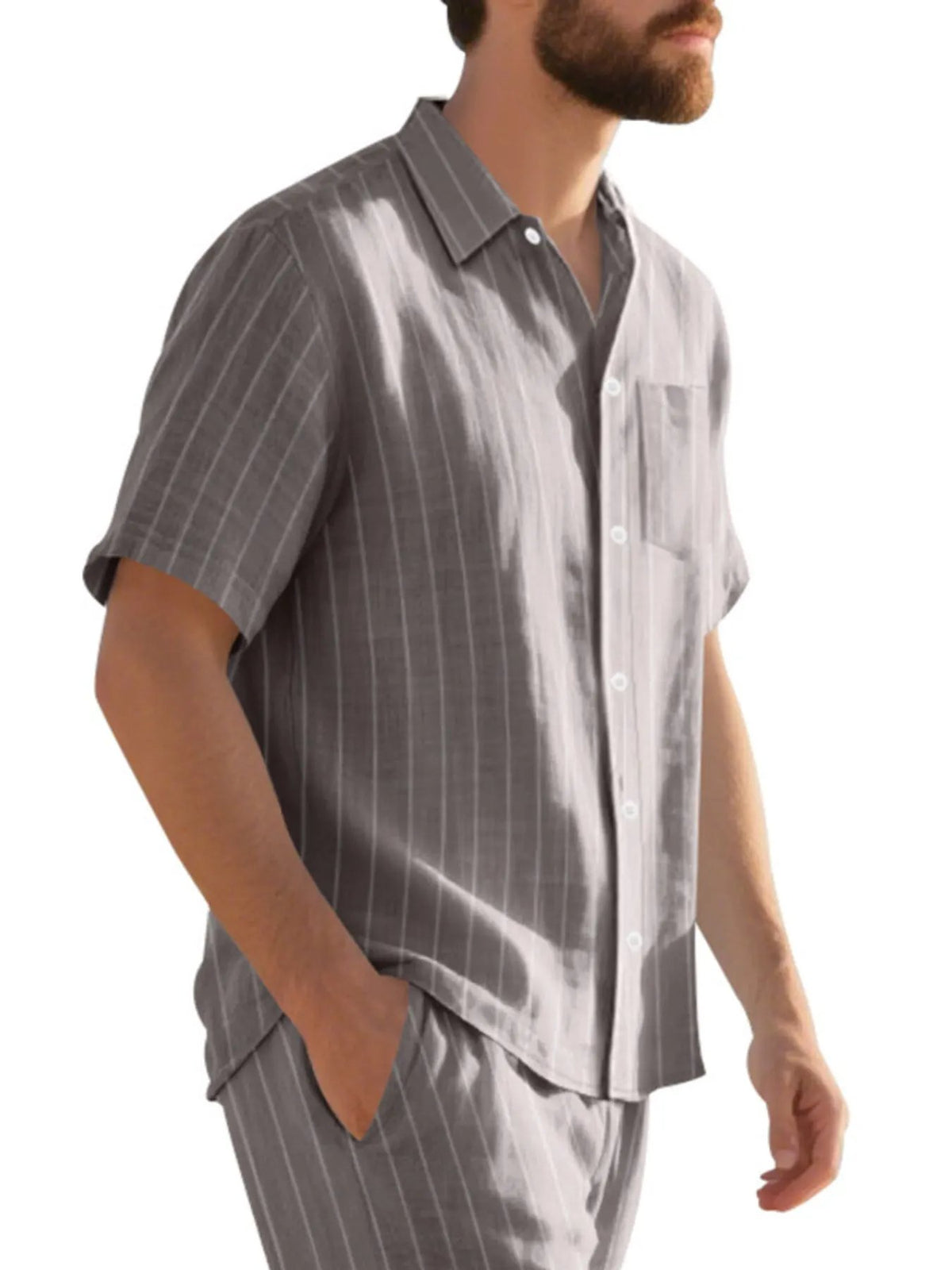 Men's Full Size Casual Striped Short Sleeve Shirt Plus Size by Trendsi