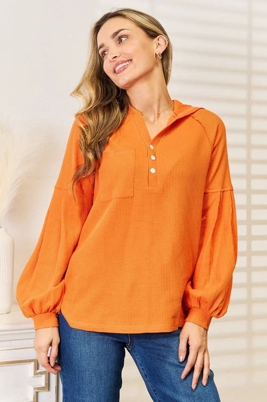 Basic Bae Side Slit Buttoned Waffle Knit Hoodie by Basic Bae