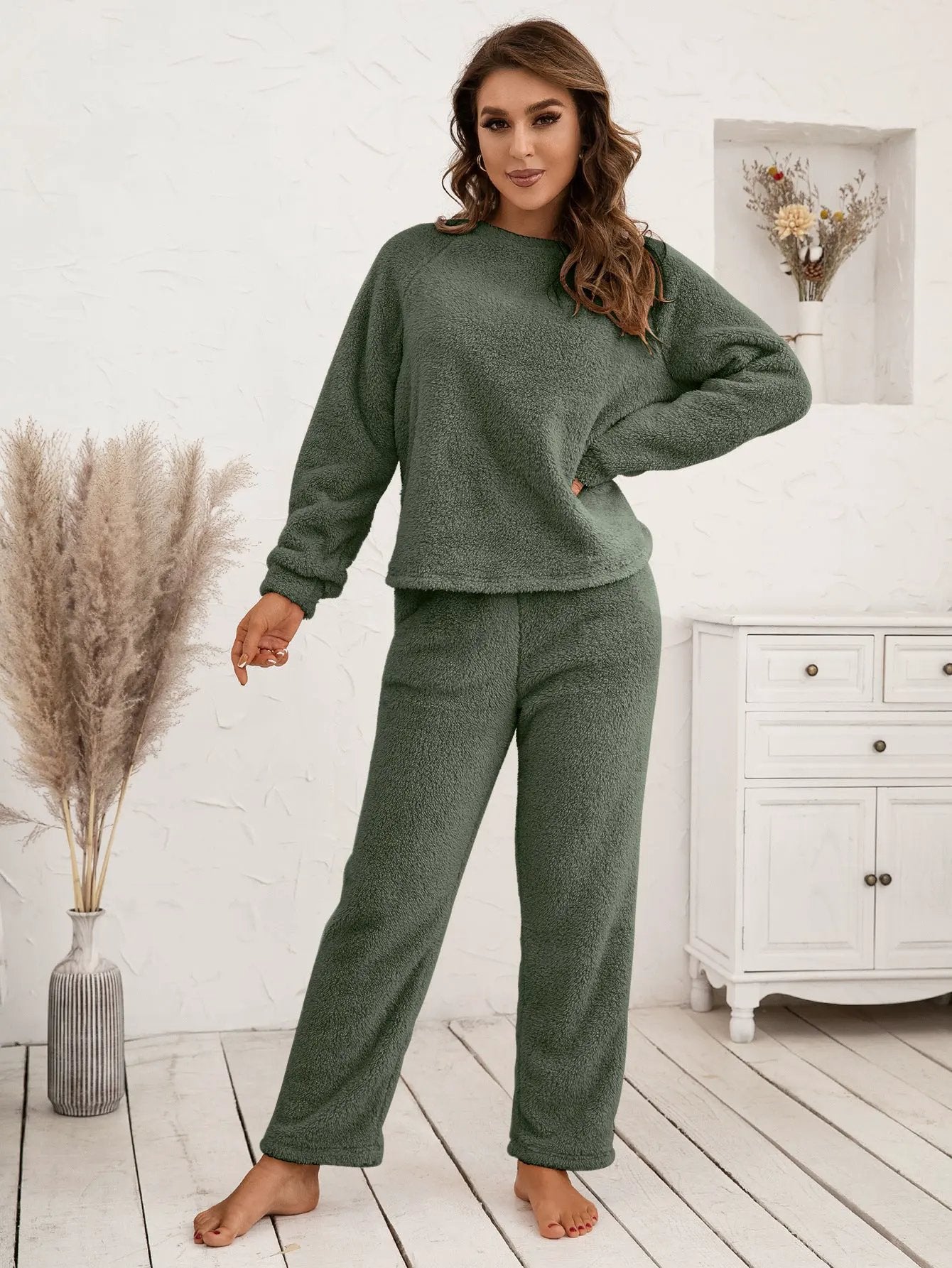 Ivy Lane Teddy Long Sleeve Top and Pants Lounge Set by Ivy Lane