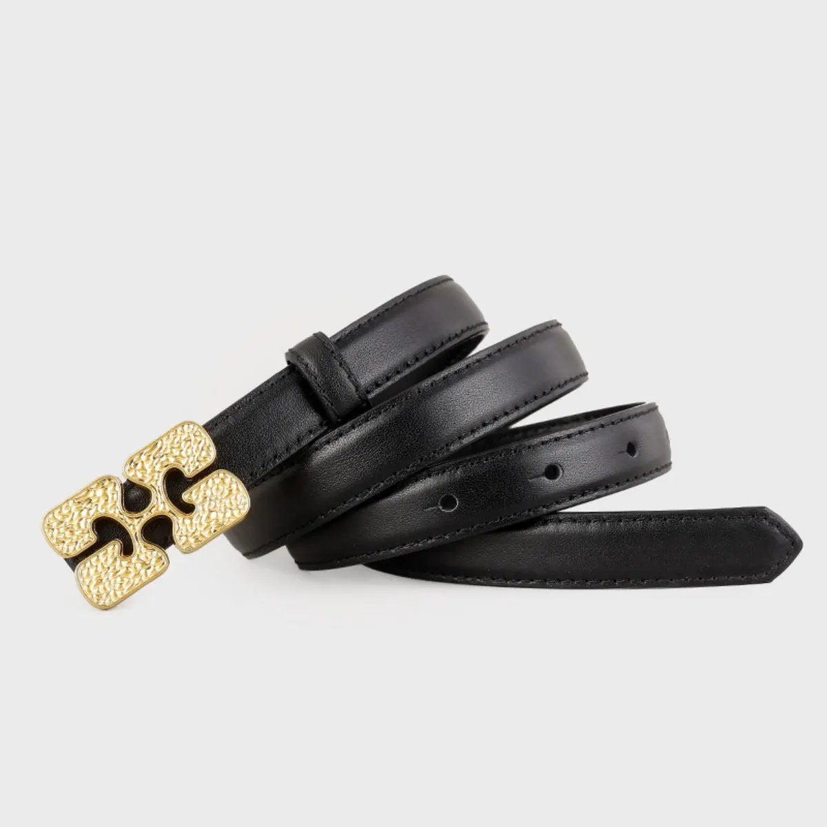Gold Buckle Leather Belt by Trendsi