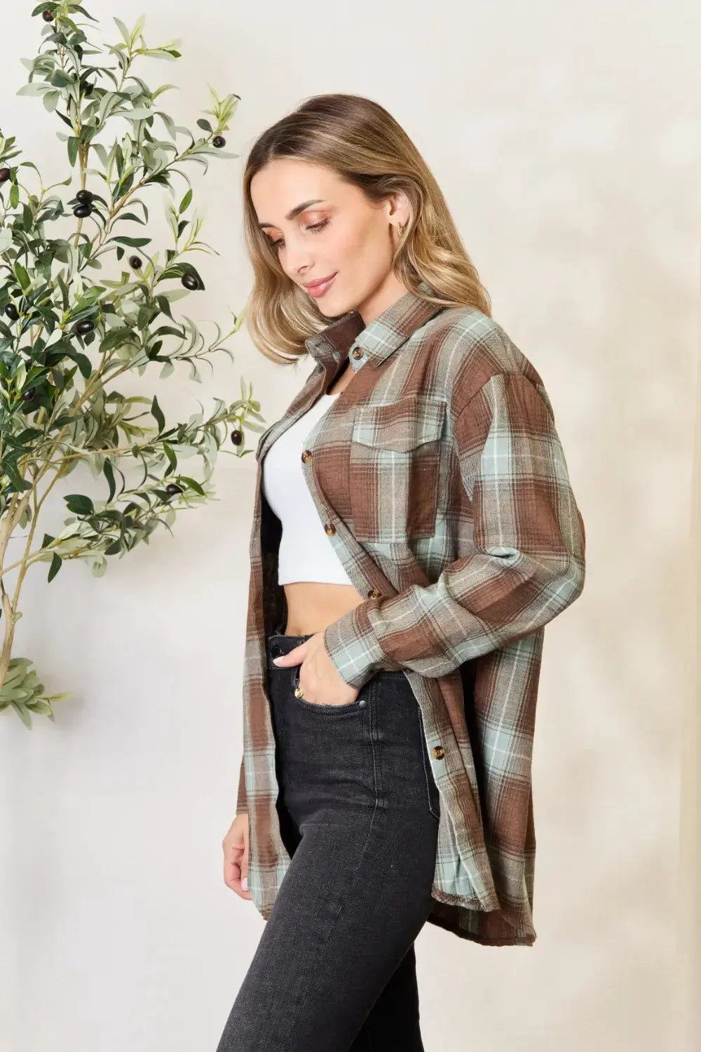 Mandy Plaid Dropped Shoulder Shirt by Mandy