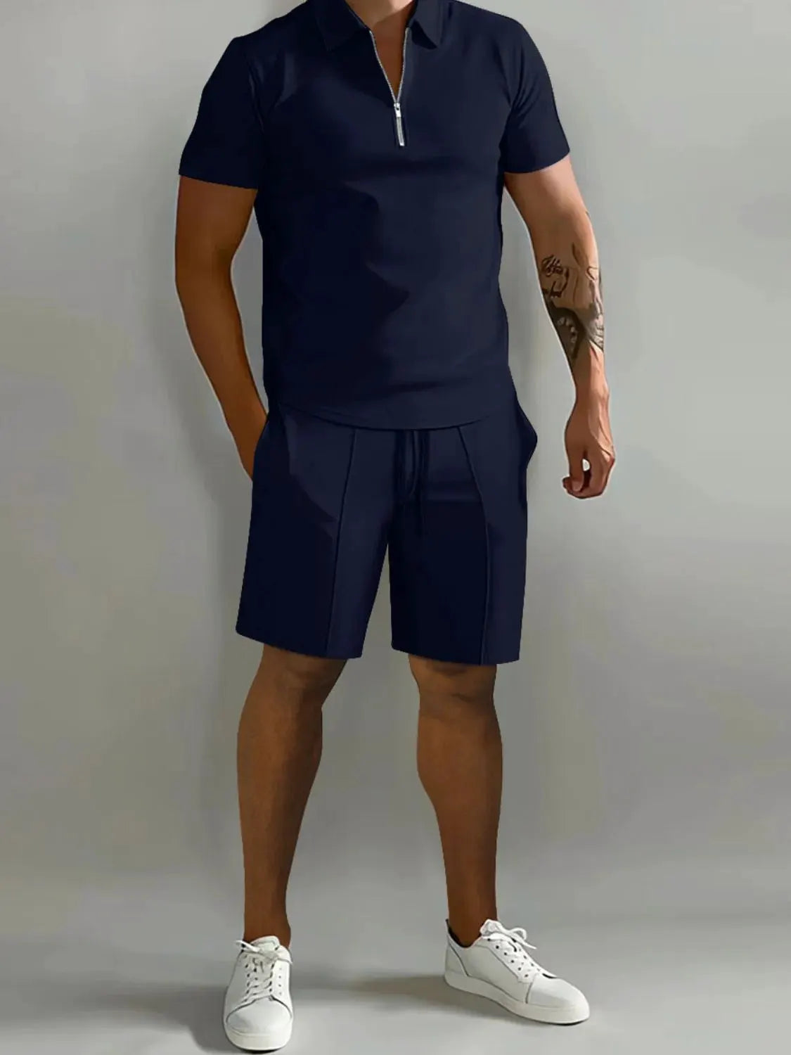 Men's Full Size Collared Neck Short Sleeve Top and Shorts Set Plus Size by Partner Label