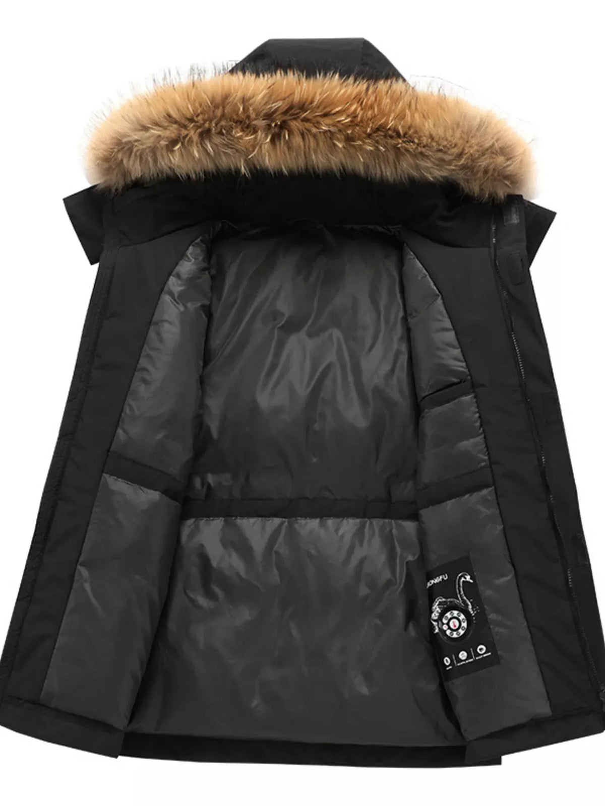 Men's Full Size Fur Hooded Zip Up Parka Coat Plus Size by Partner Label