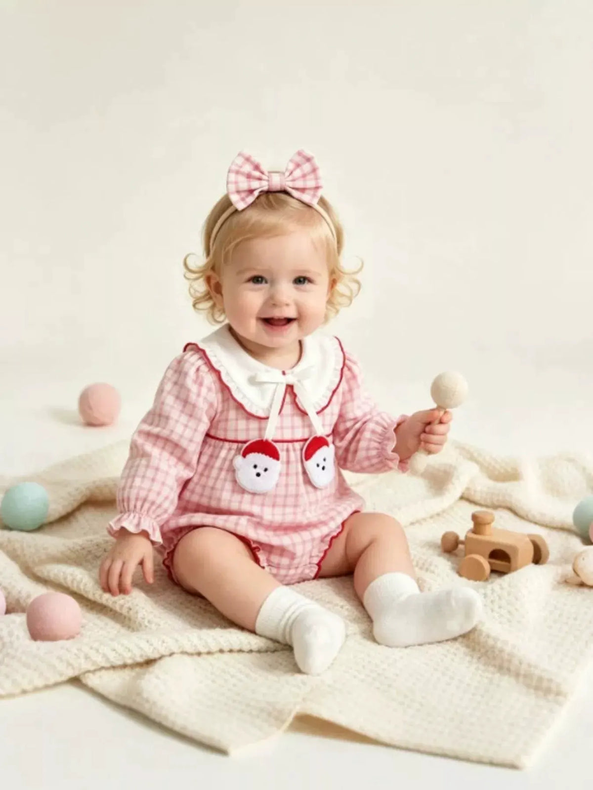 Children's Plaid Long-Sleeve Bodysuit and Bow Headband Set by Trendsi