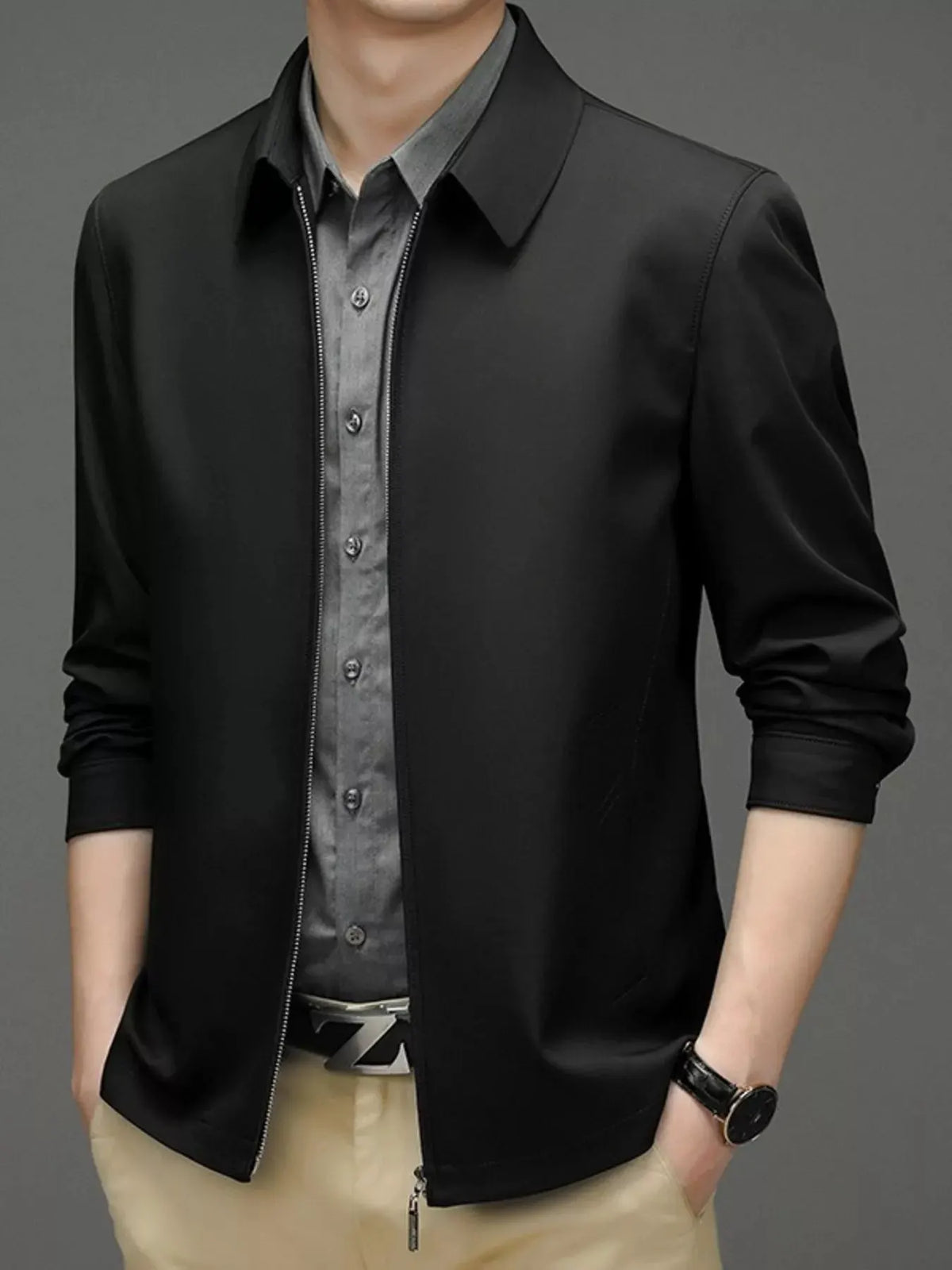Men's Plus Size Zip Up Long Sleeve Jacket by Partner Label