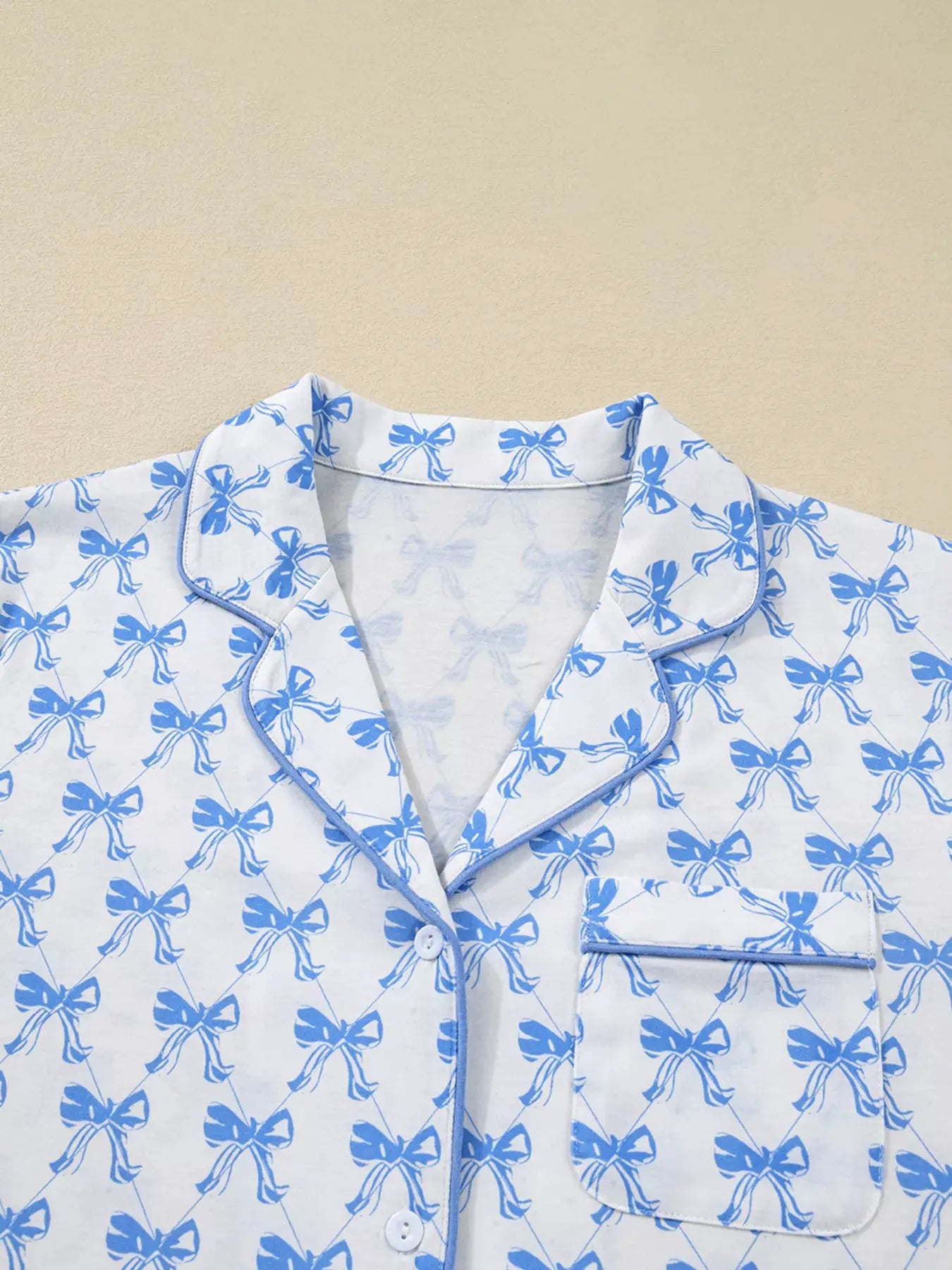 Bow Print Long Sleeve Shirt and Pants Pajama Set by Partner Label
