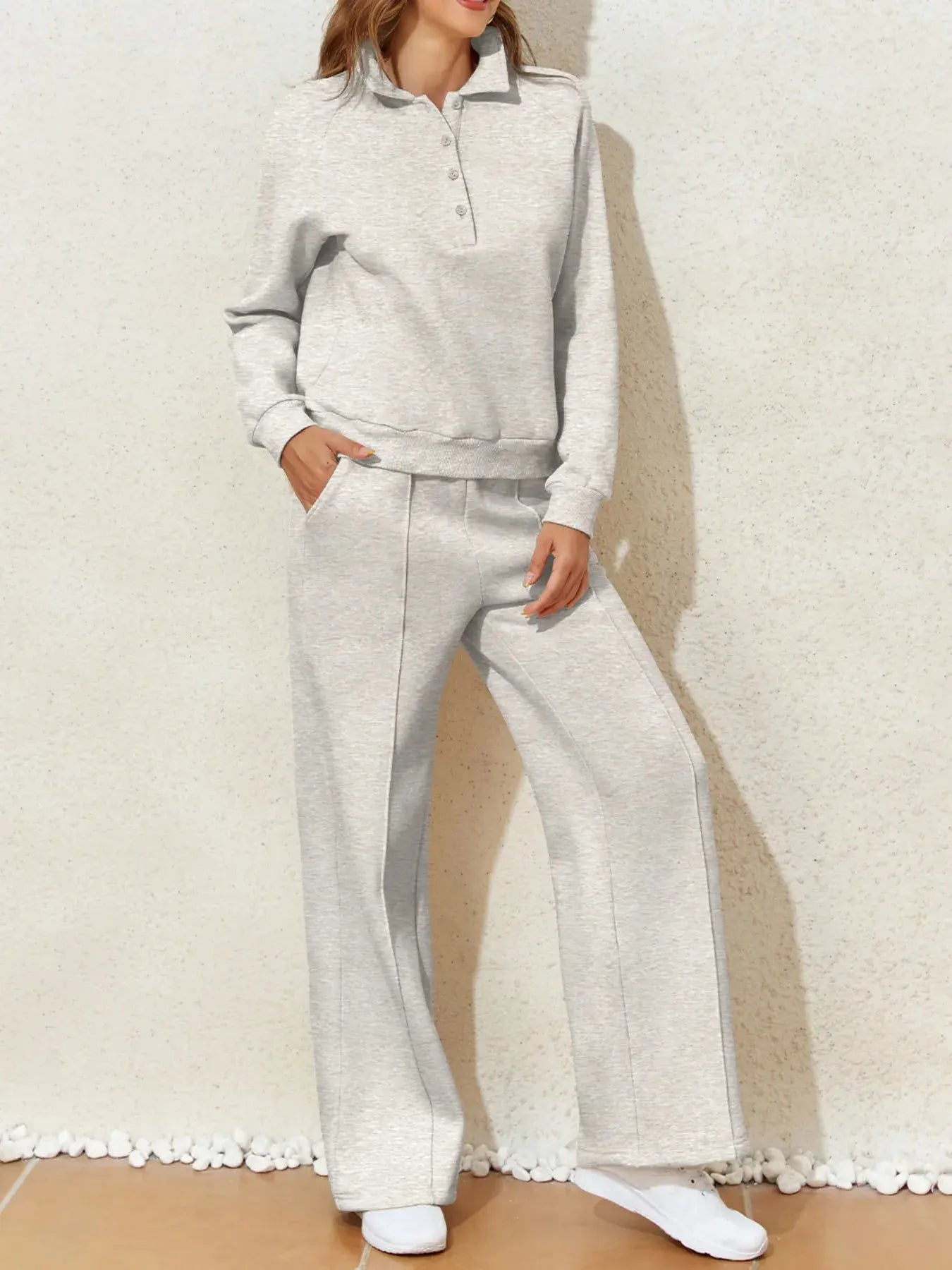 Collared Sweatshirt and High Waist Pants Active Set by Partner Label