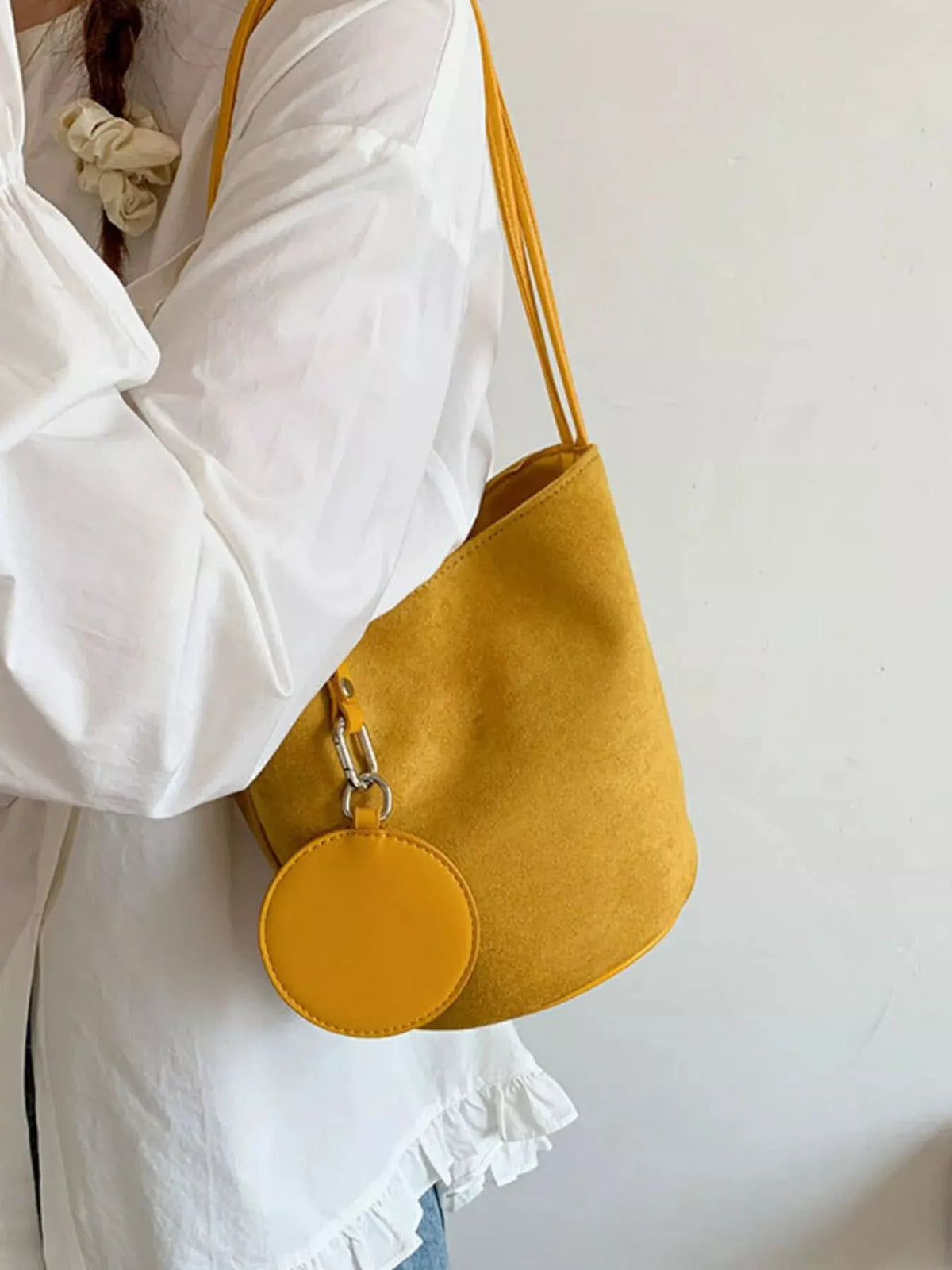 Suede Solid Color Bucket Bag by Partner Label