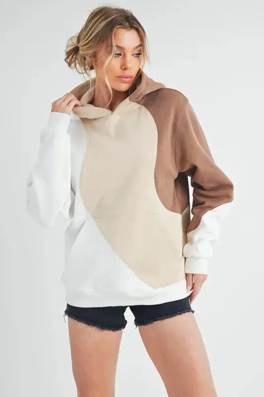 Aemi + Co Color Block Hoodie with Kangaroo Pocket by Partner Label