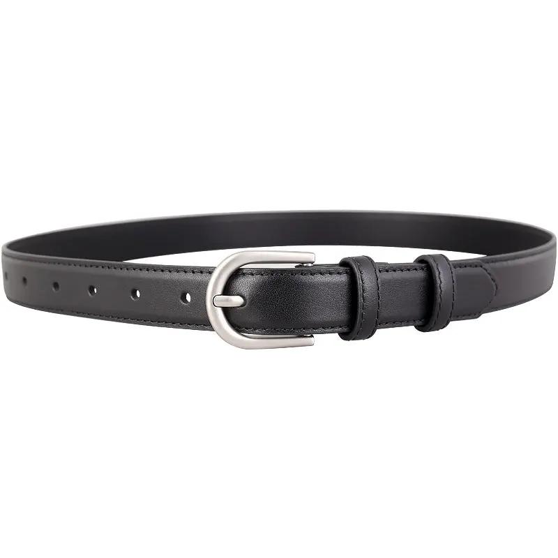 Leather Belt with Silver Buckle by Trendsi