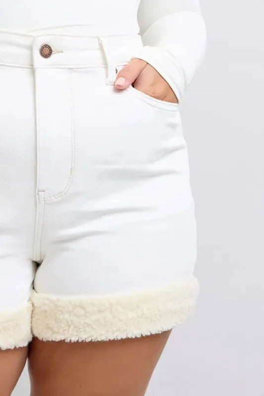 Judy Blue Full Size High Waist Shearling Cuff Denim Shorts Plus Size by Judy Blue