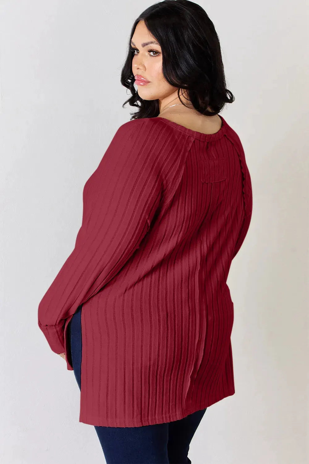 Basic Bae Full Size Ribbed Round Neck Slit T‑Shirt | Partner Labels Selection by Partner Label