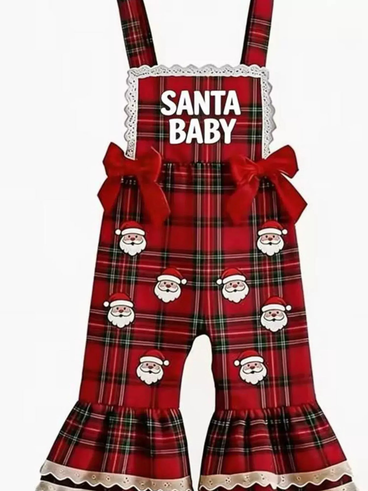 Children's Santa Baby Plaid Ruffle Jumpsuit by Trendsi