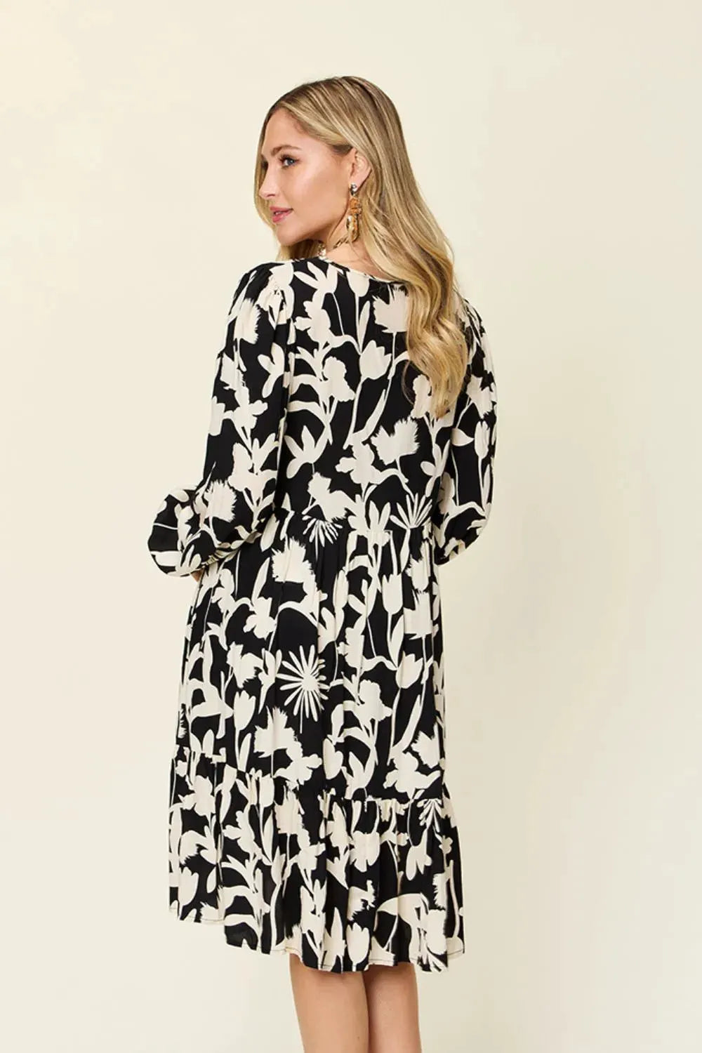 Double Take Full Size Printed Ruffle Hem Dress with Pocket by Double Take