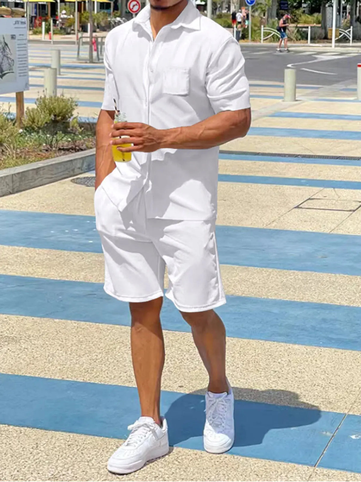 Men's Plus Size Button Up Shirt and Shorts Set by Trendsi