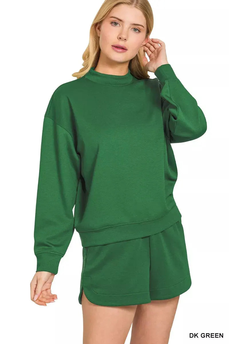 Zenana Scuba Long Sleeve Sweatshirt and Shorts Set by Zenana