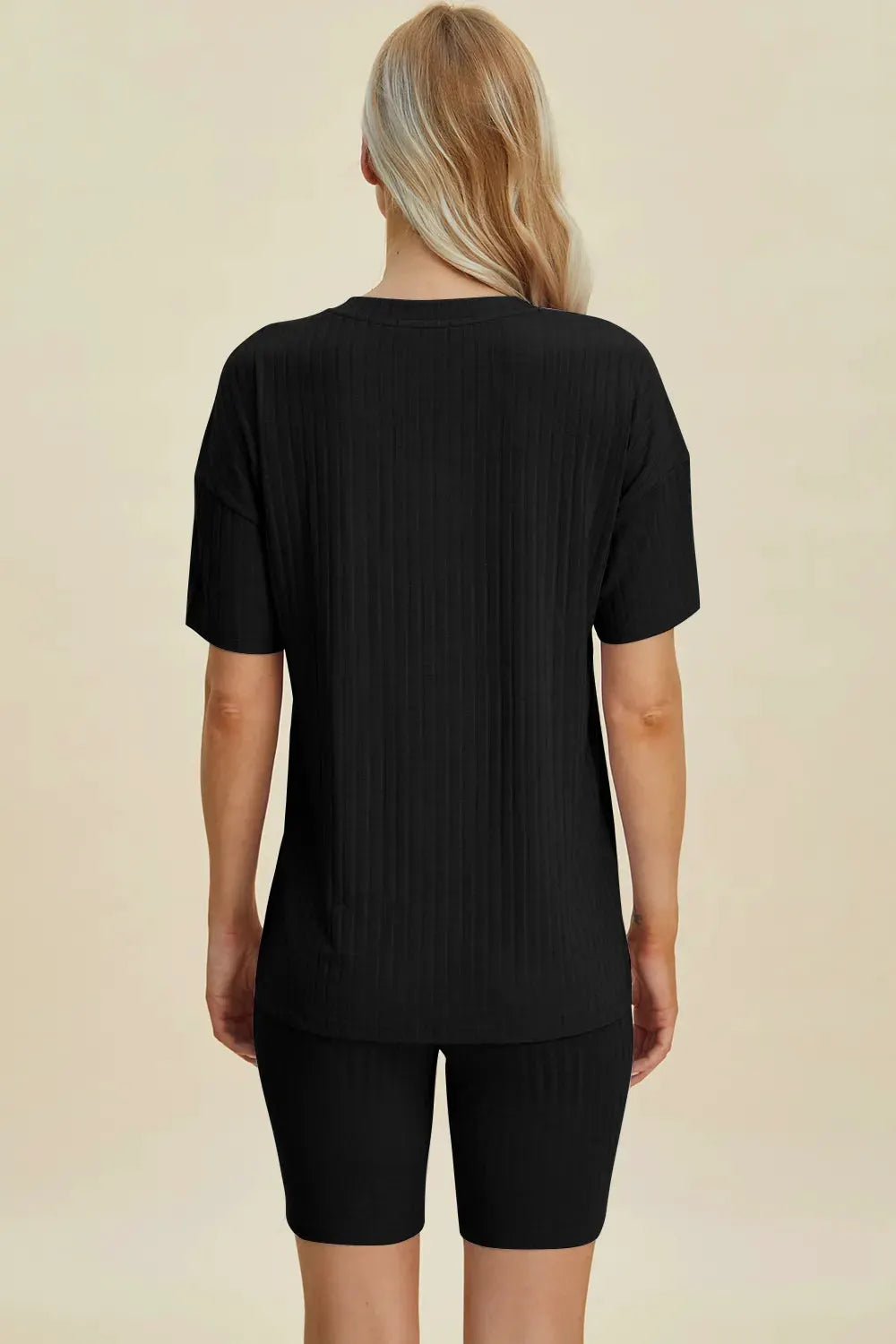 Basic Bae Full Size Ribbed V-Neck Short Sleeve Top and Shorts Set by Basic Bae