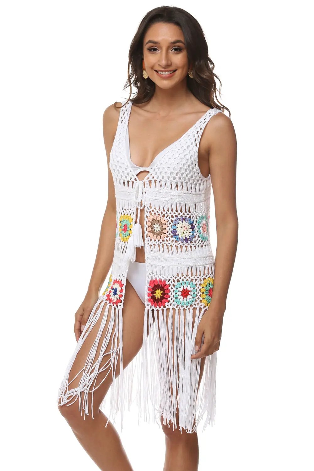 Openwork Fringe Detail Embroidery Sleeveless Cover-Up by Partner Labels