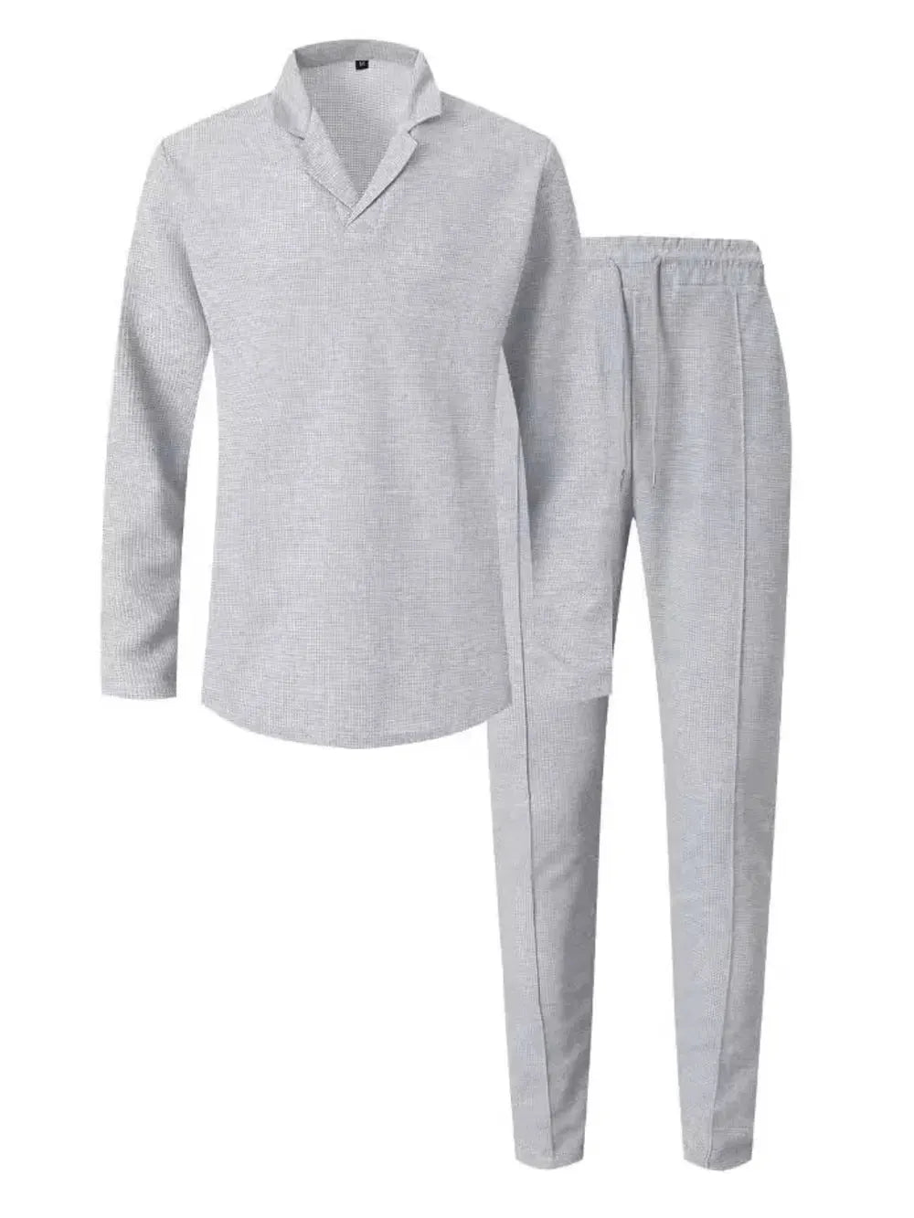 Men's Full Size Waffle-Knit Long Sleeve Top and Pants Set Plus Size by Trendsi