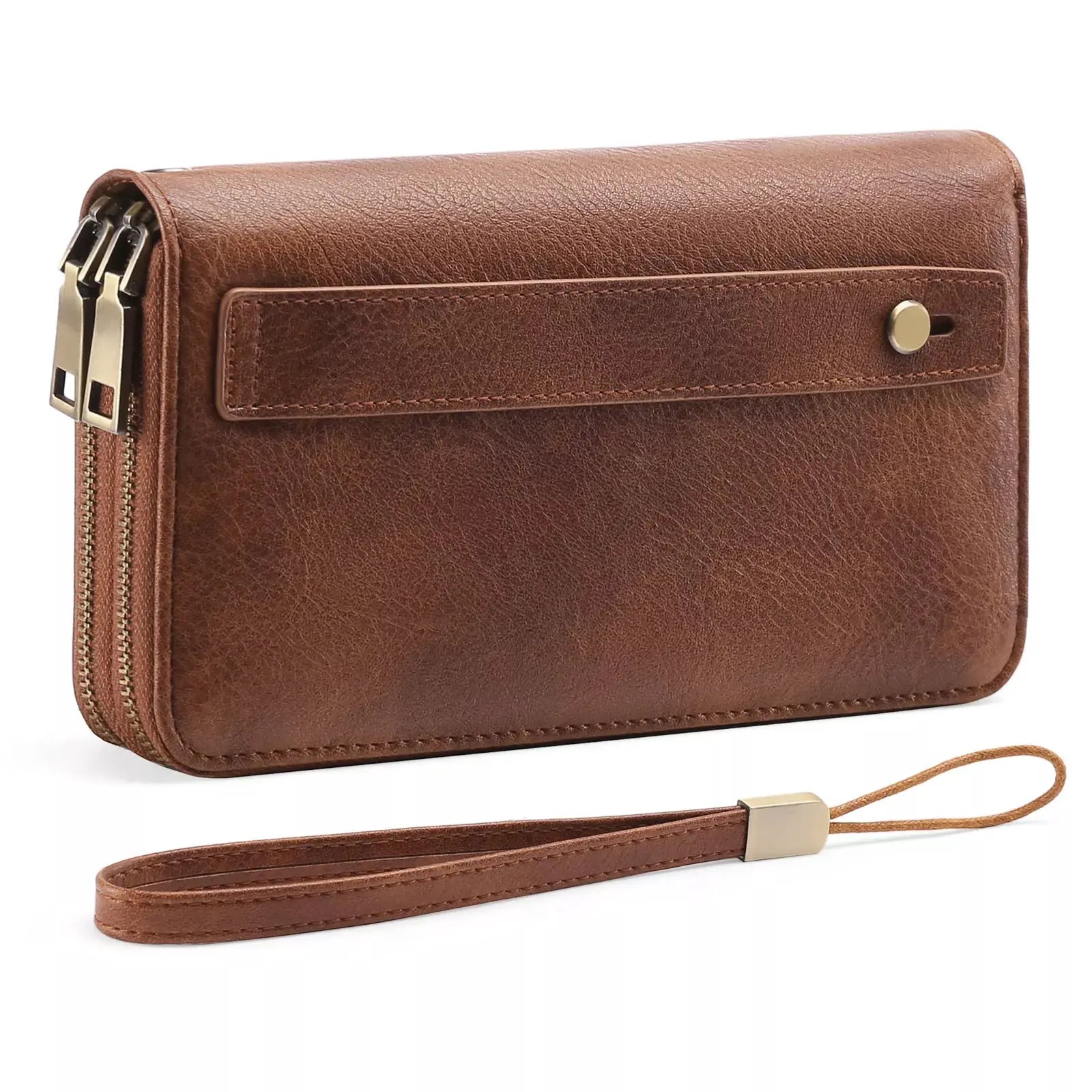 Vintage Style Double Zipper Leather Wallet by Partner Label