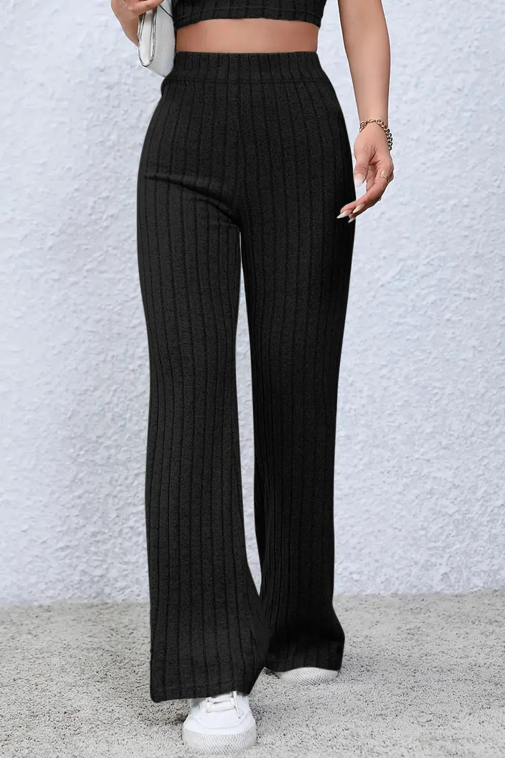 Basic Bae Full Size Ribbed High Waist Flare Pants by Partner Label