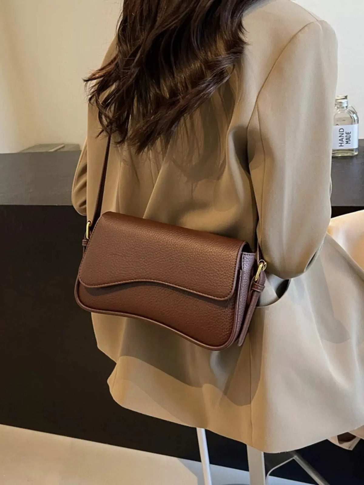 Solid Color Leather Crossbody Bag by Partner Label