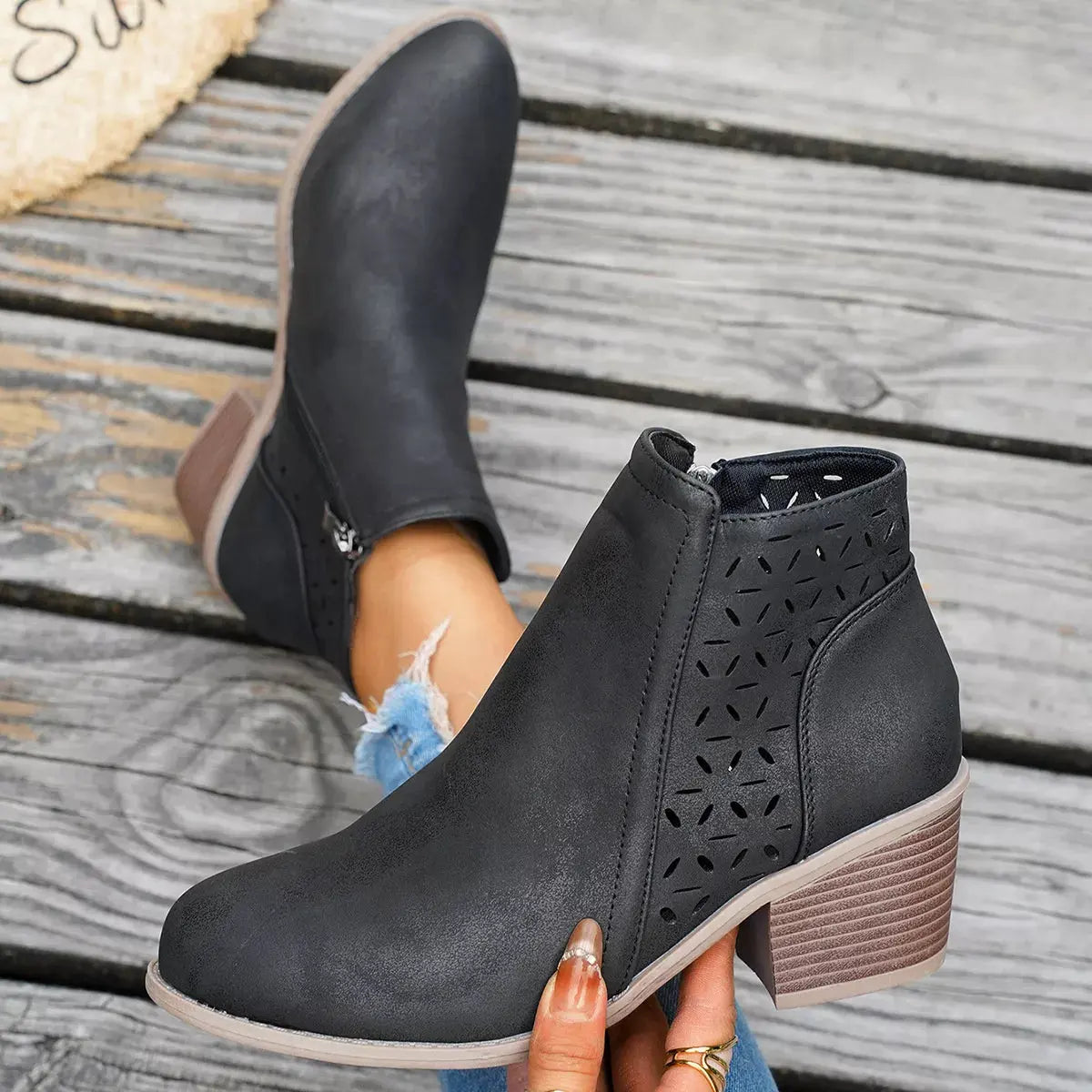 Round Toe Block Heels Boots by Partner Label