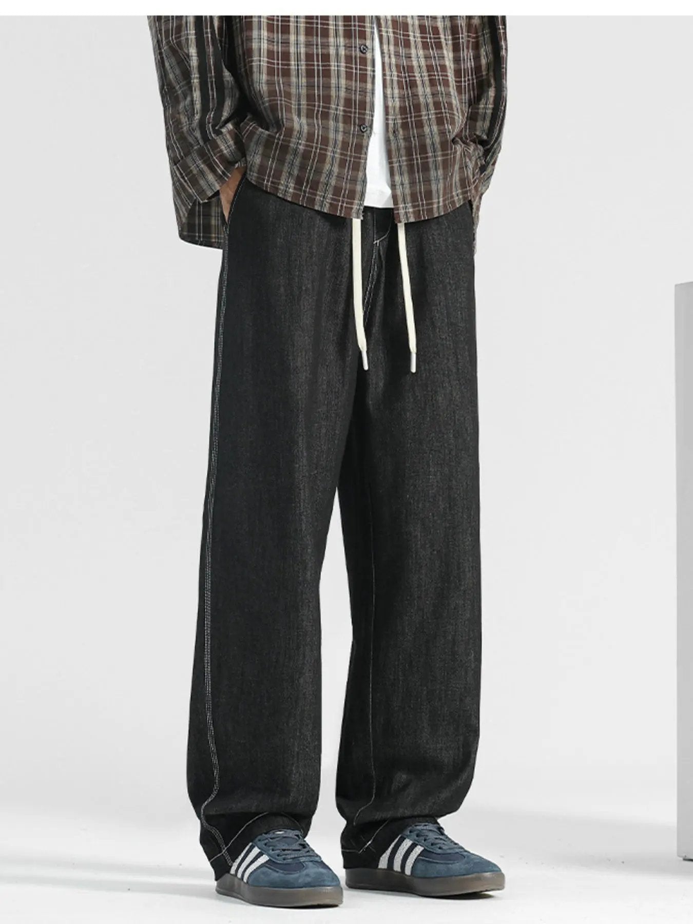 Men's Plus Size Wide Leg Drawstring Jeans by Partner Label