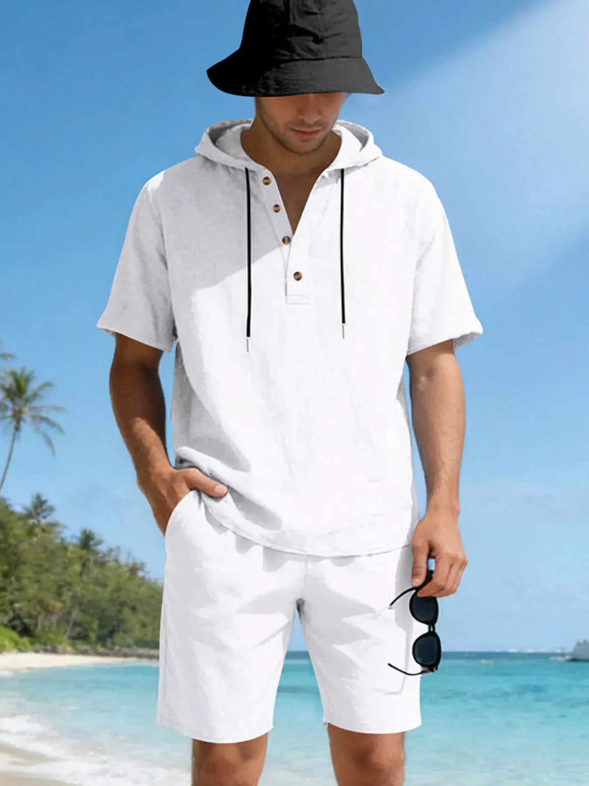 Men's Full Size Casual Short Sleeve Hooded Top & Shorts Set Plus Size by Trendsi