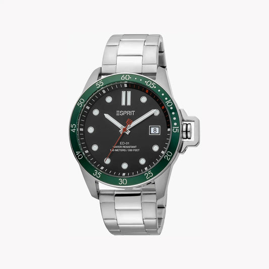 Esprit Men's Silver Stainless Steel Watch, Black Dial | Es1g005m0045 by ESPRIT