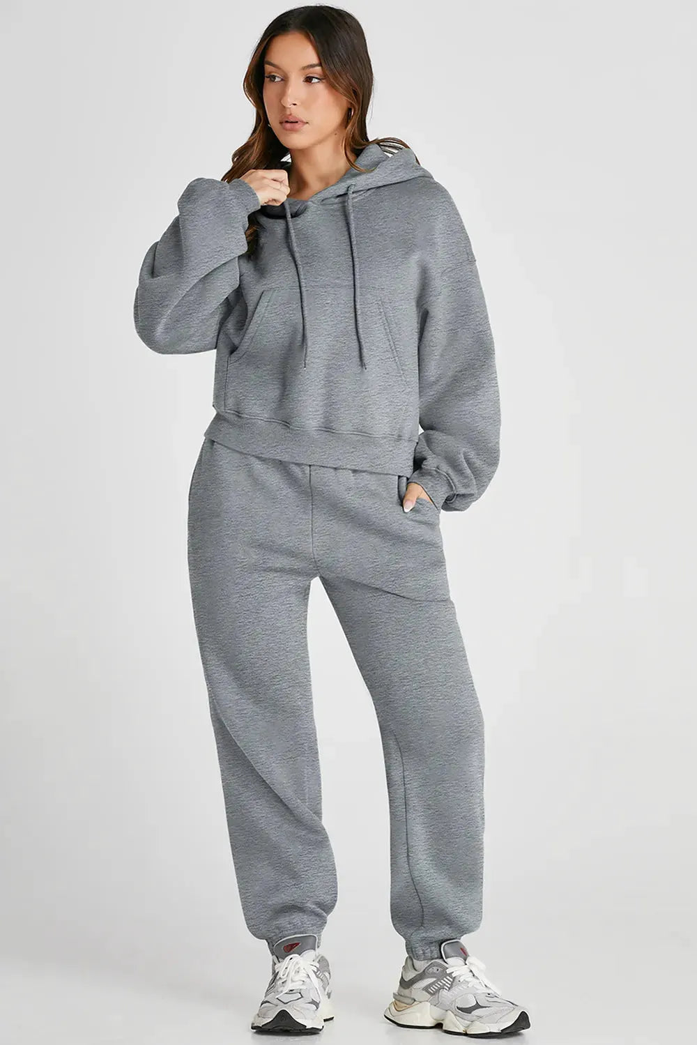 Dropped Shoulder Hooded Top and Pants Active Set by Partner Label
