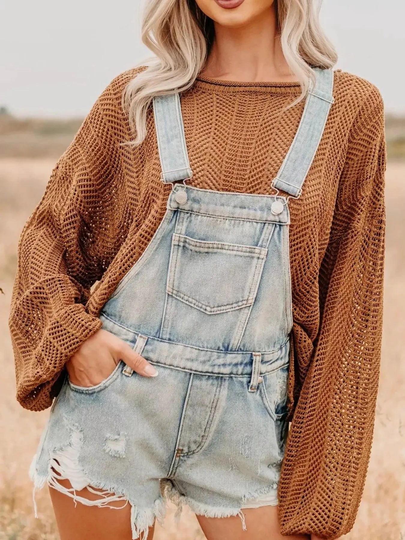 Distressed Denim Overalls Shorts by Partner Labels