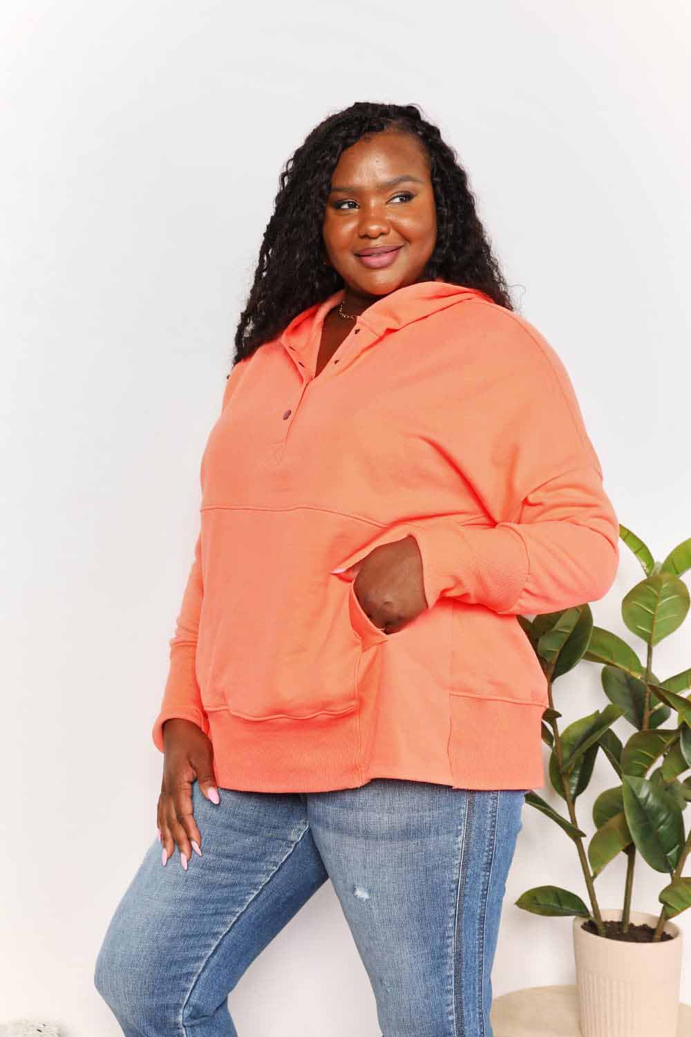 Double Take Quarter-Snap Dropped Shoulder Hoodie by Double Take