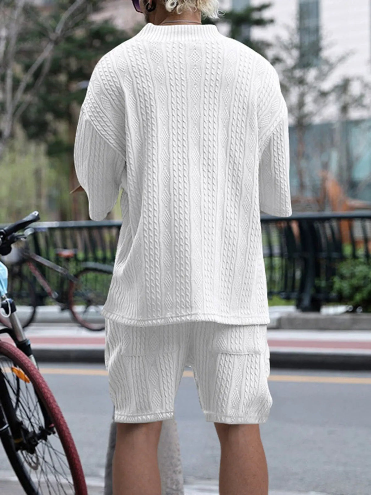 Men's Full Size Casual Knit V-Neck Short Sleeve Top and Shorts Set Plus Size by Trendsi