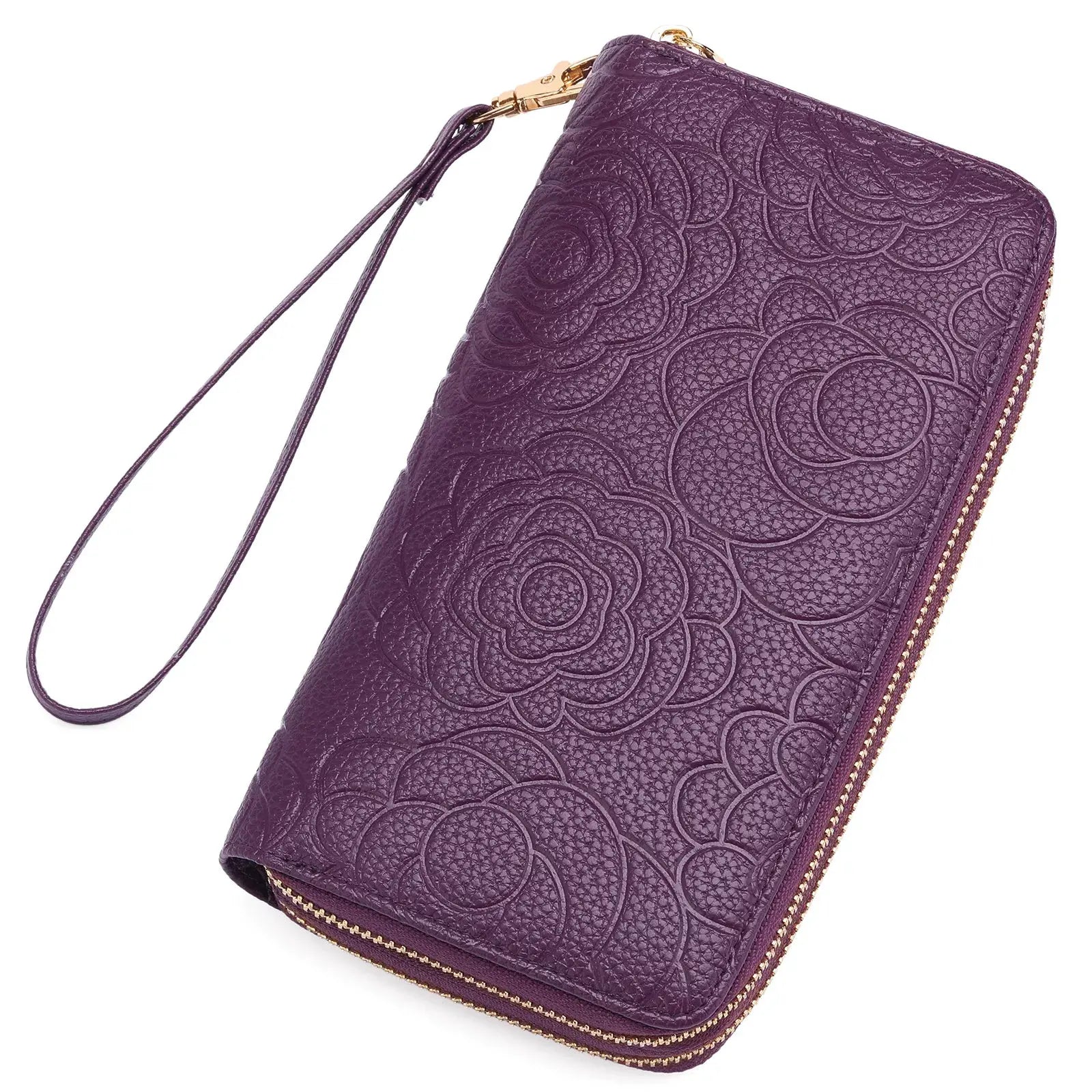 Embossed Floral Pattern Double Zipper Wallet by Partner Label