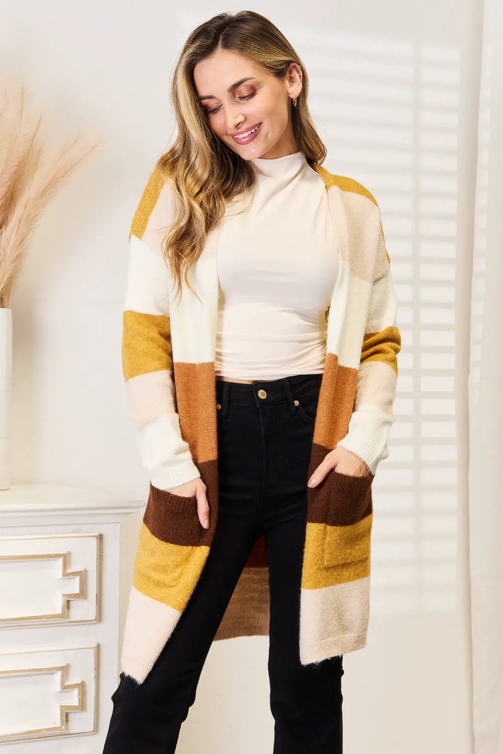 Woven Right Color Block Dropped Shoulder Cardigan by Woven Right