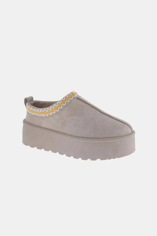 Weeboo Platform Embroidered Trim Slip-On Boots by Weeboo