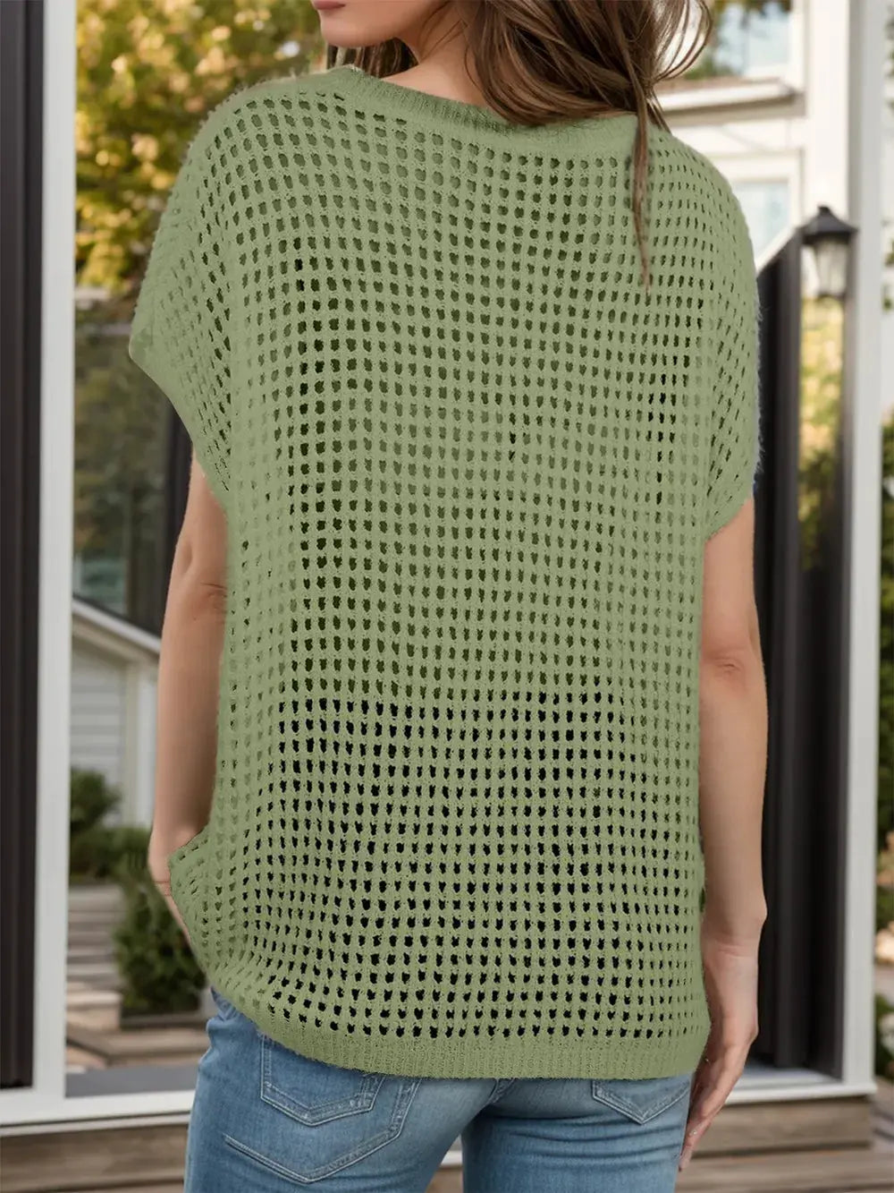 Openwork Round Neck Short Sleeve Cover-Up by Partner Labels